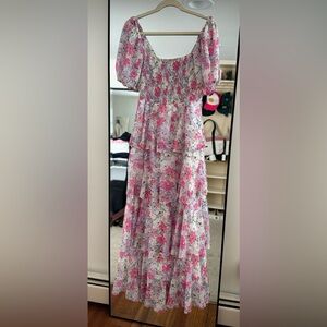 Pink Bloom Tiered Maxi Dress | entro